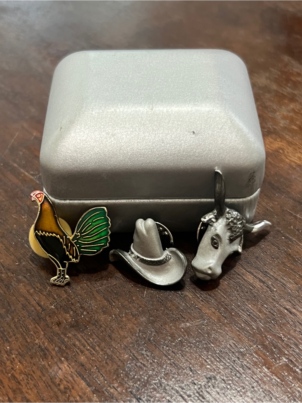 Western Enamel Brooch Set - Green, Brown & Silver Accents